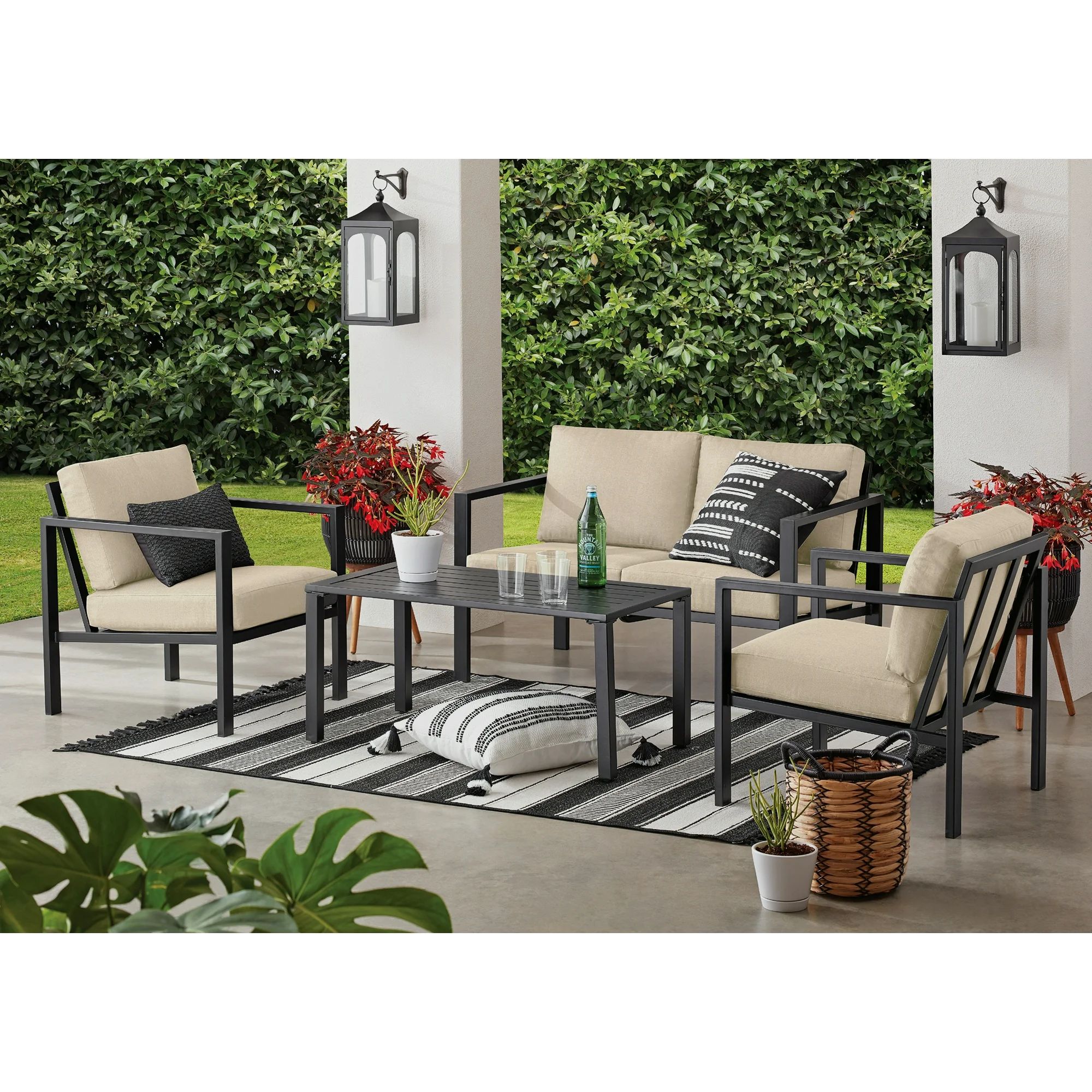 Mainstays Dashwood 4-Piece Outdoor Patio Conversation Set, Seats 4, Beige - Walmart.com | Walmart (US)