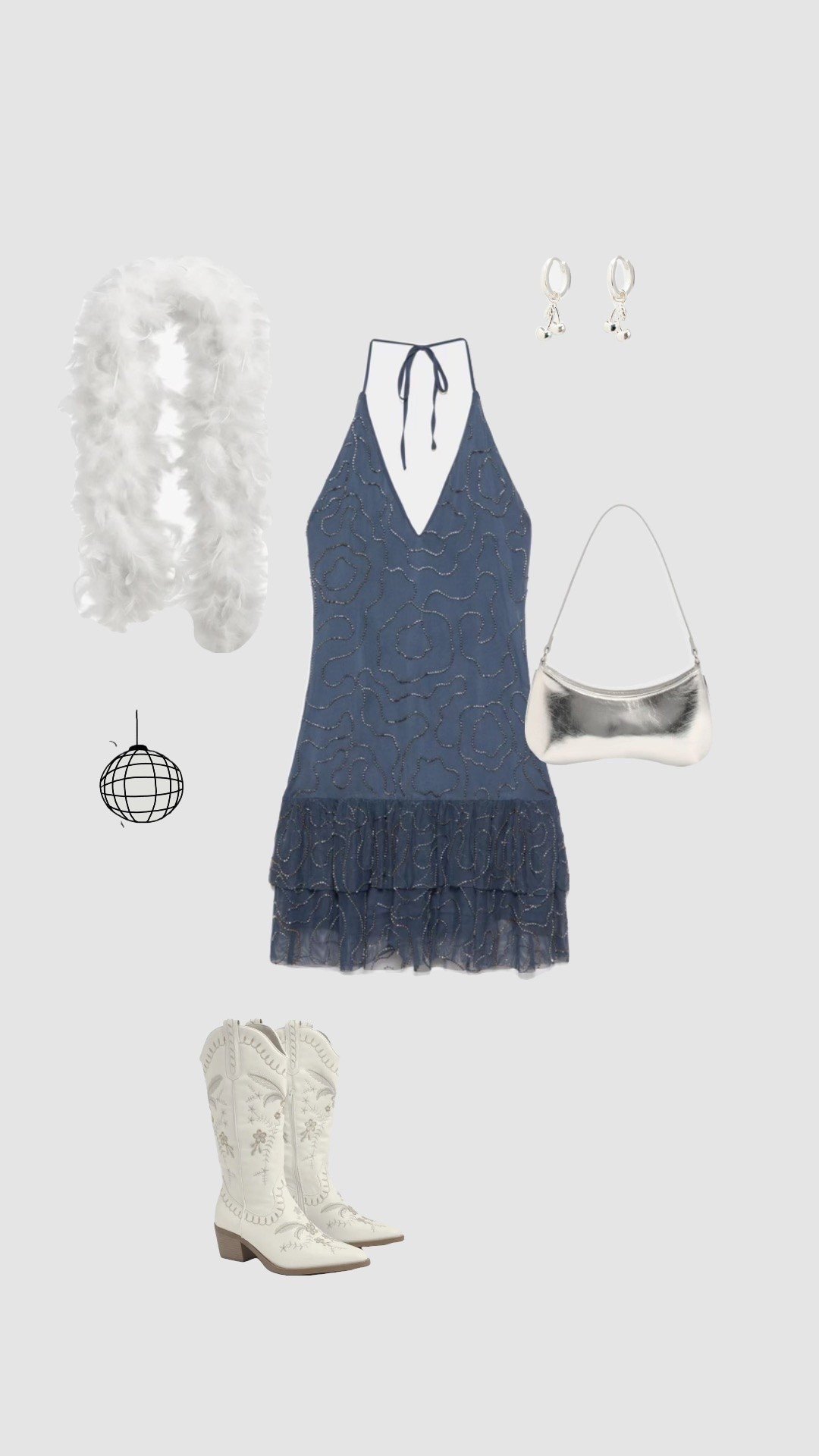 Use code JESSIEFIR for extra £££ off Boohoo 

Harry Styles Together Together Tour Outfit 

• love on tour concert outfits cowboy boots white boa blue sequin embellished dress disco party outfit festival outfits summer Ibiza holiday vacation outfit Ibiza rocks uk 2026 silver bag cherry earrings •

#LTKsummer #LTKuk #LTKfestival