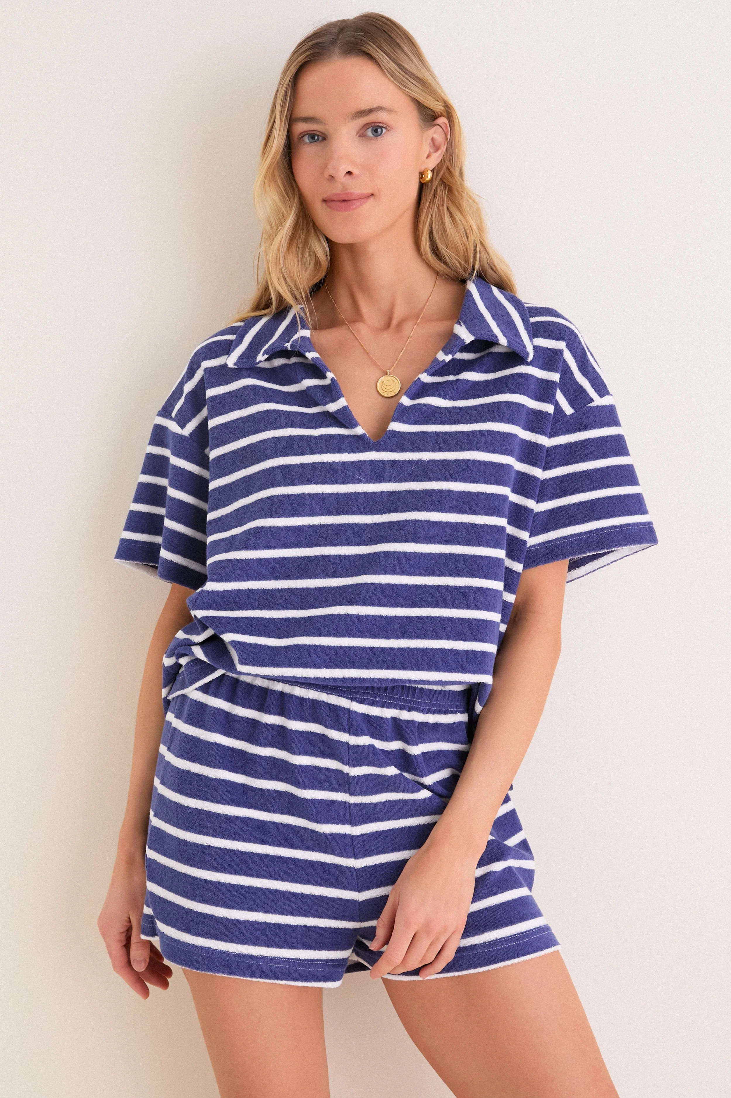 Navy Stripe Terrycloth Tybee Top | Tuckernuck (US)