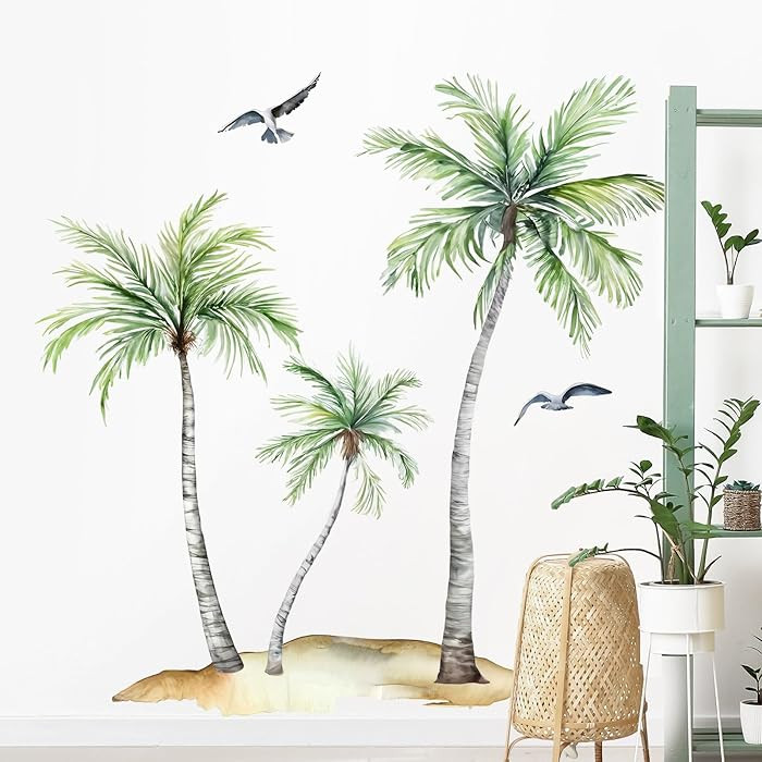 Supzone Watercolor Palm Tree Wall Decals Green Tropical Leaves Plants Boho Wall Stickers Peel and... | Amazon (US)