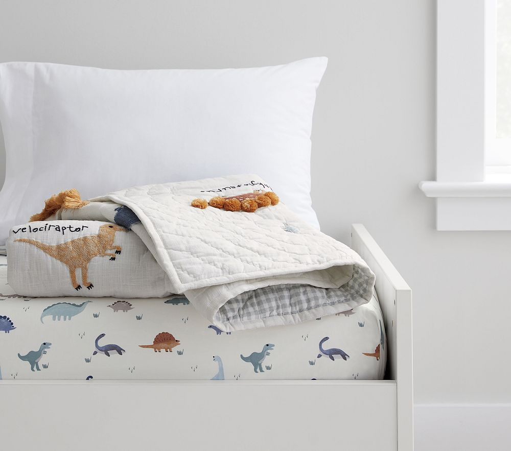 Embroidered Dino Toddler Quilt and Dillion Dino Crib Fit Bundle | Pottery Barn Kids