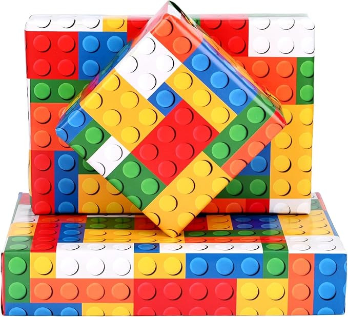 Bolsome Building Blocks Wrapping Paper Colorful Building Bricks Gift Wrap Paper for Kids for Birt... | Amazon (US)