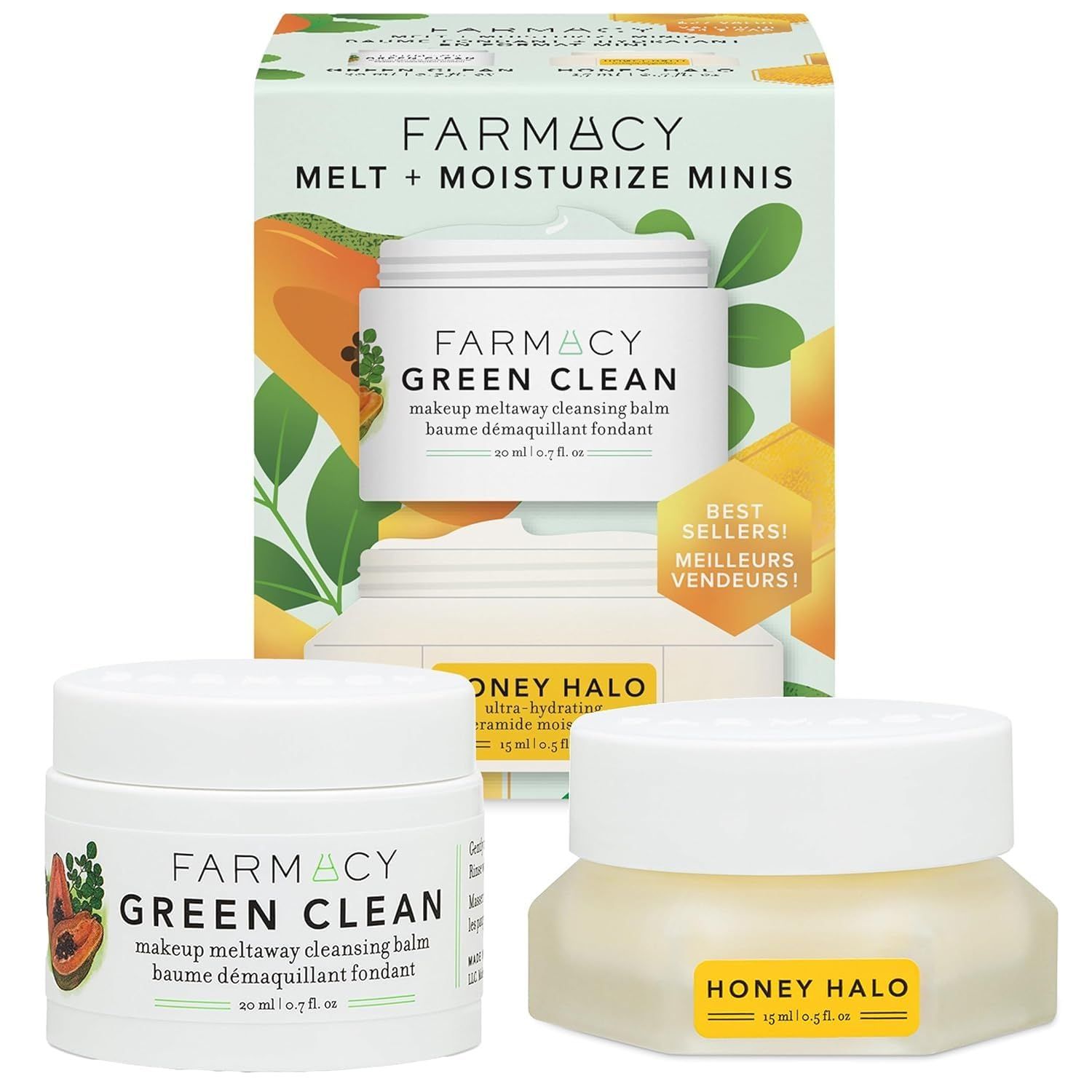 Farmacy Melt + Moisturize Minis Duo - Green Clean Makeup Remover Cleansing Balm & Honey Halo Cera... | Amazon (US)