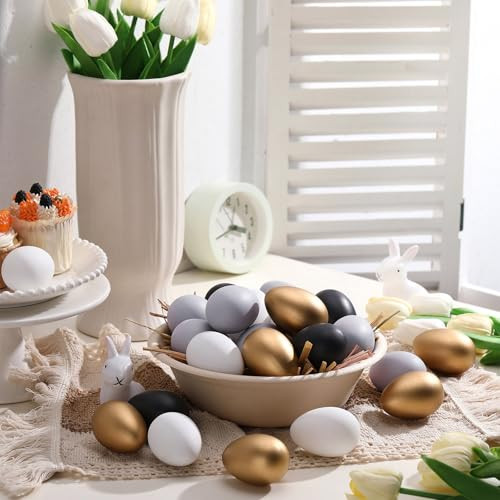 Gejoy 24 Pcs Easter Speckled Eggs Neutral Plastic Fake Chicken Eggs 2.36 Inch Neutral Easter Decor Pastel Bowl Vase Fillers Spring Decorations for Home Table DIY Craft (Minimal) | Amazon (US)