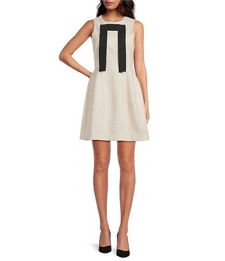 Faux Suede Bow Front Round Neck Sleeveless A-Line Mini Dress | Dillard's