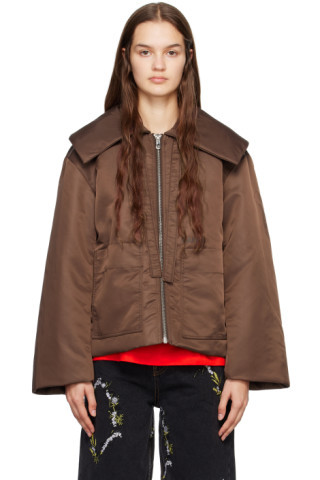 GANNI - Brown Big Collar Jacket | SSENSE