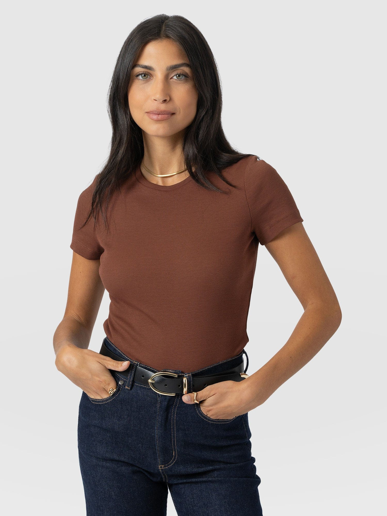 Ribbed Short Sleeve Tee - Russet Brown | Saint + Sofia