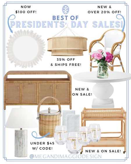 Presidents’ Day sales are LIVE and I’ve rounded up the best of the best coastal & classic home decor deals!!

Like this new Riviera dining chair that’s now over 20% OFF 🙌🏻 and these new rattan Buffett/sideboard and bar cart are 25% OFF and soo pretty!! 😍 

Now save up to 50% OFF our favorite designer brands like Serena & Lily, Ballard Designs, Pottery Barn, & more!! Plus several sale items also ship free! 🙌🏻

#LTKfindsunder50 #LTKSpringSale #LTKhome