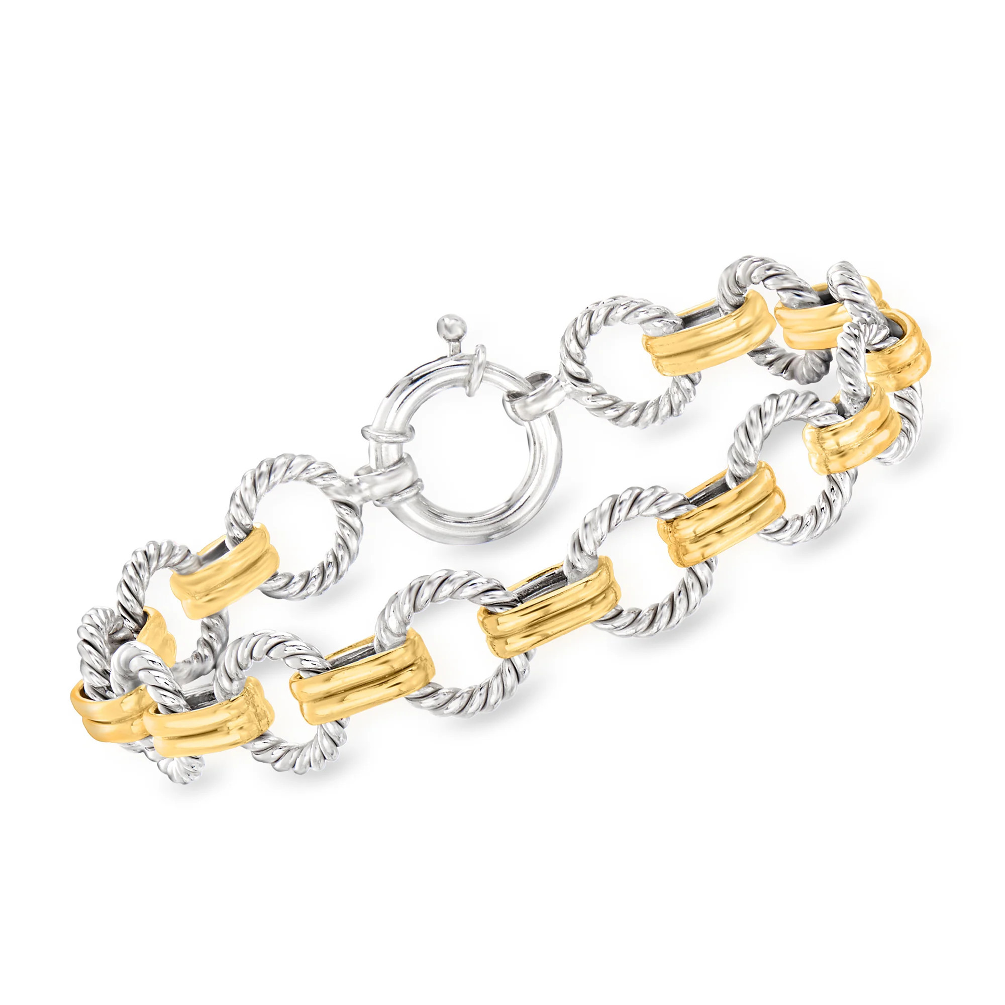 Ross-Simons Two-Tone Sterling Silver Twisted Circle-Link Bracelet | Shop Simon