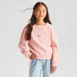 Girls' French Terry Halloween 'Skeleton Heart' Pullover Sweatshirt - Cat & Jack\u2122 Pink L | Target