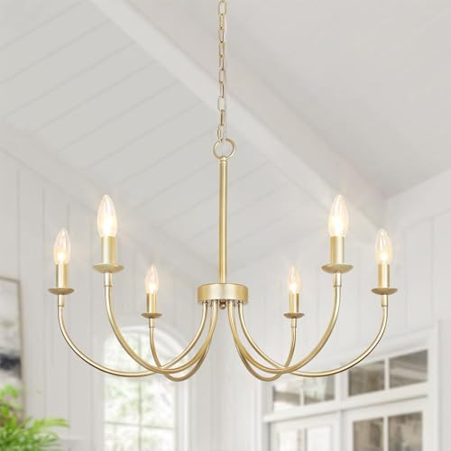 Modern Gold Chandelier, 6-Light Metal Farmhouse Dining Room Light Fixture, Candle Chandelier Ligh... | Amazon (US)