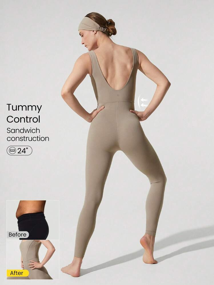 SHEIN X Gi Lancellotti GLOWMODE 24" FeatherFit™ Tummy Control Open Back Gym Yoga Sports Jumpsuit Bodysuit  Elegant For Woman | SHEIN