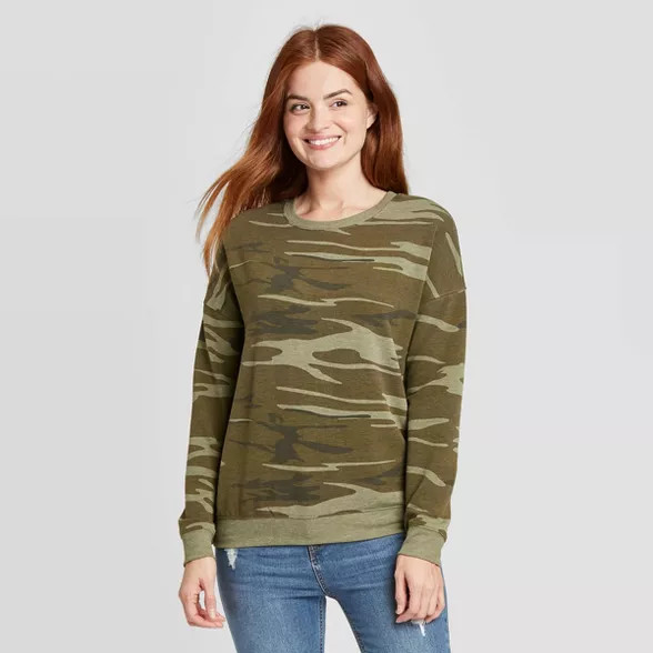 Women's Camo Print Graphic Sweatshirt - Green | Target