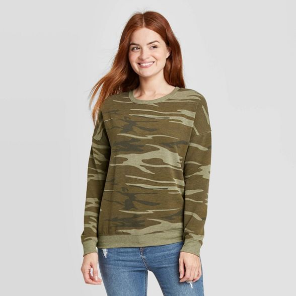 Women's Camo Print Graphic Sweatshirt - Green | Target
