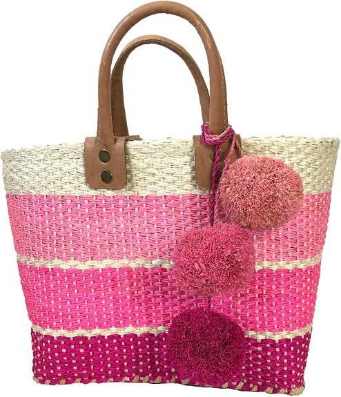 MAR Y SOL Women's Samana II Ombre Stripe Sisal Handheld Mini Tote Straw Bag w Pom Pom | Amazon (US)