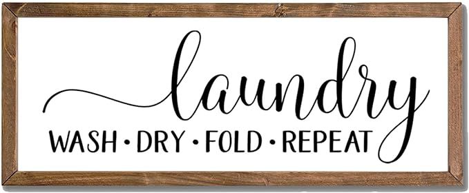 MODE HOME Wash Dry Fold Repeat Wood Framed Laundry Sign for Laundry Room,Vintage Funny Laundry Ro... | Amazon (US)