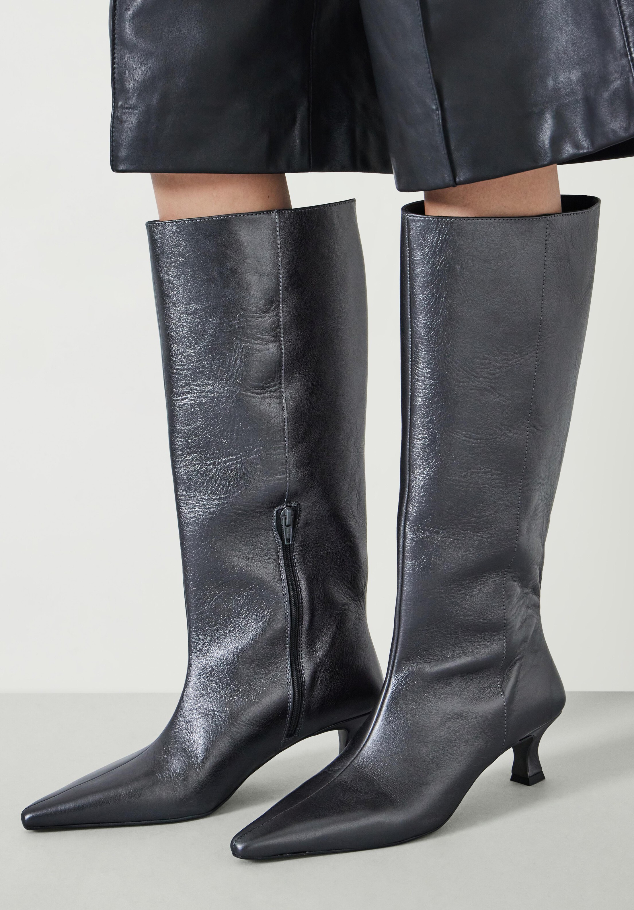 Katlynn Leather Kitten Heel Knee Boots | Hush UK