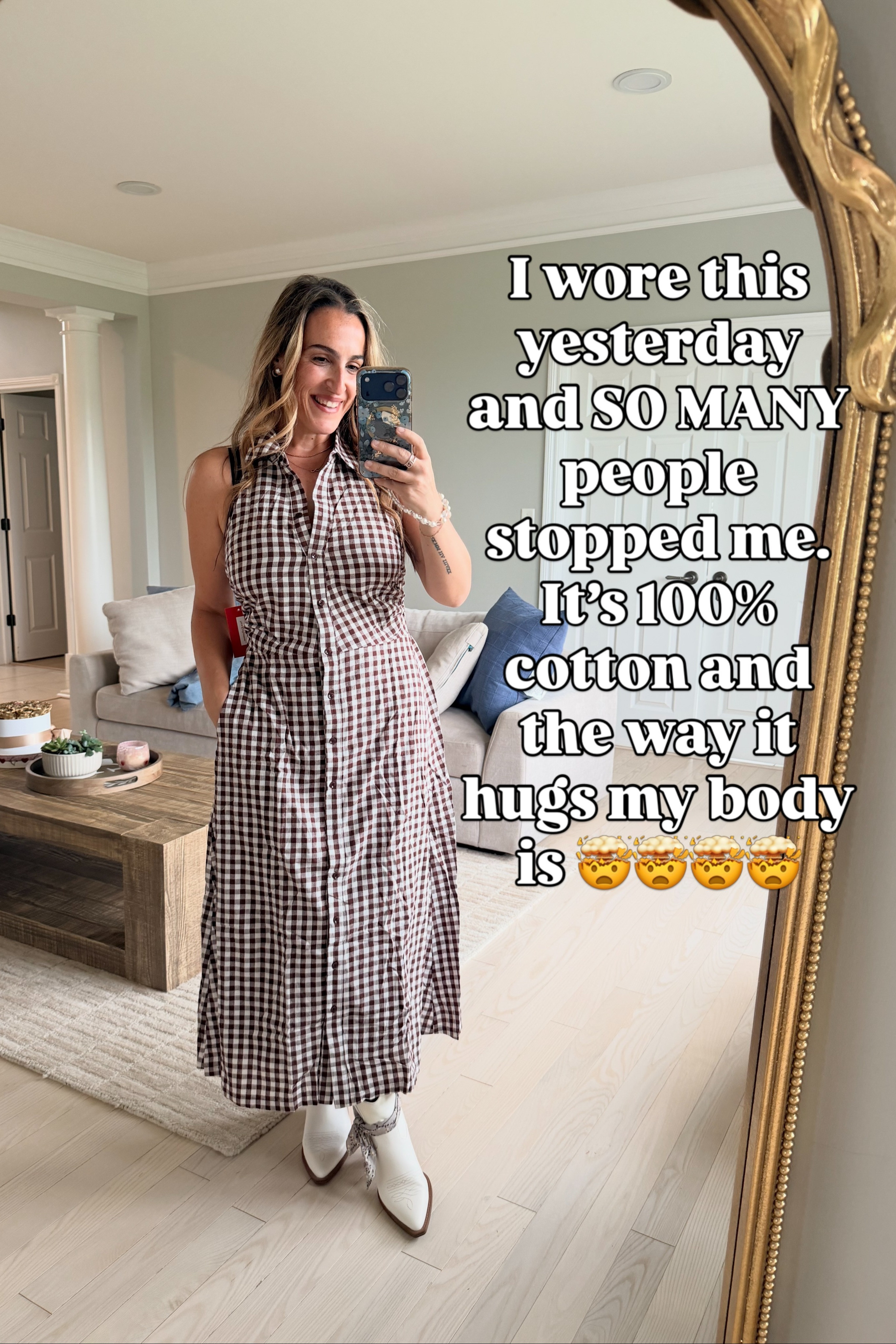 Wearing a size medium in all. This #gigham dress is so posh. It's comfortable, I do not have to wear shapewear. It's fun and different. It would make a great #teacherdress #churchdress or #fallfamilyphotodress   

 #LTKootd #LTKOver40 #LTKWorkwear