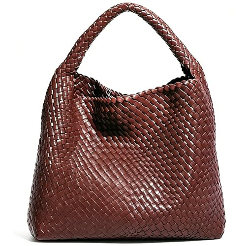 2026 Woven Tote Bag for Women, Extra Large Capacity Soft Leather Handbags with Clutch, Woven Purse for Women Top-handle Shoulder Bag Hobo Tote Bag (Coffee) | Amazon (US)