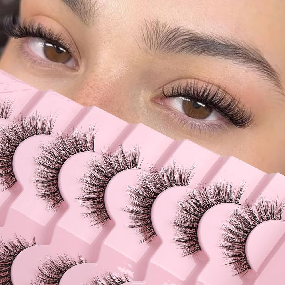 Onlyall Natural Lashes Wispy Lashes Natural Look False Eyelashes Flared Eyelashes 7 Pairs D-K06 | Amazon (US)