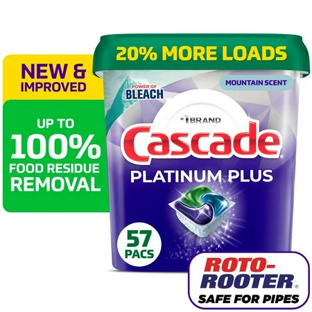 Cascade Platinum Plus Dishwasher Pods, Dishwasher Detergent, Dish Detergent Soap, Mountain, 57 Count | Walmart (US)