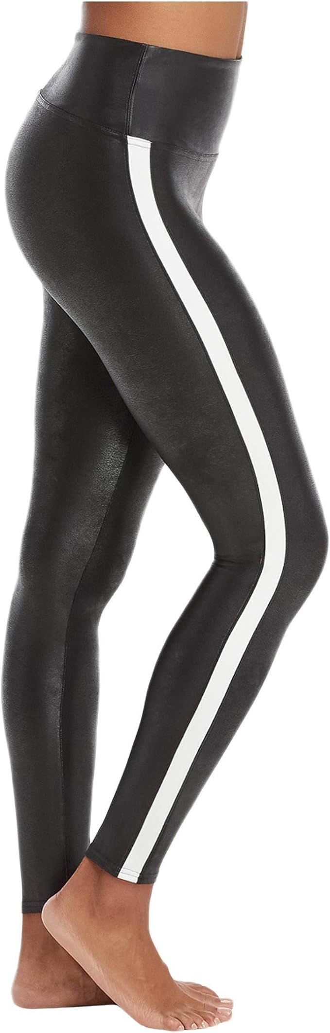 SPANX Faux Leather Side Stripe Leggings Very Black/White LG 27 | Amazon (US)