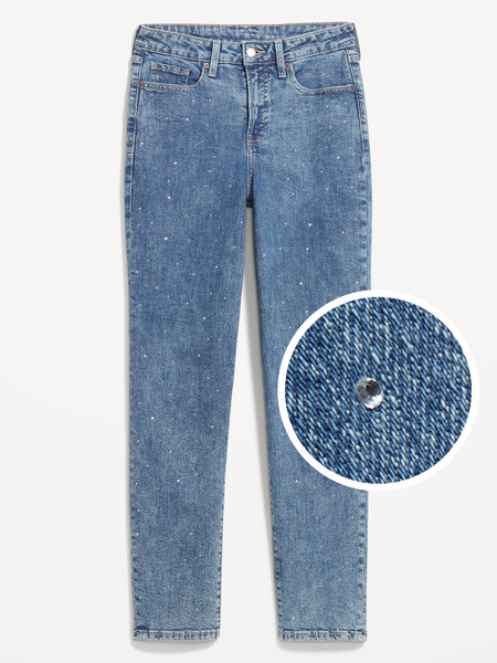 High-Waisted OG Straight Rhinestone-Embellished Ankle Jeans | Old Navy (US)