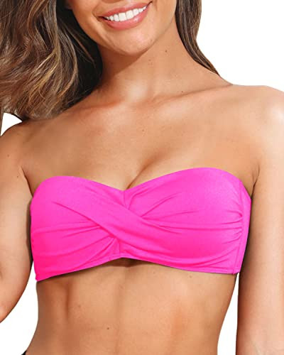 Tempt Me Women Hot Pink Twist Bandeau Bikini Top Strapless Swimsuit Top Only XS | Amazon (US)