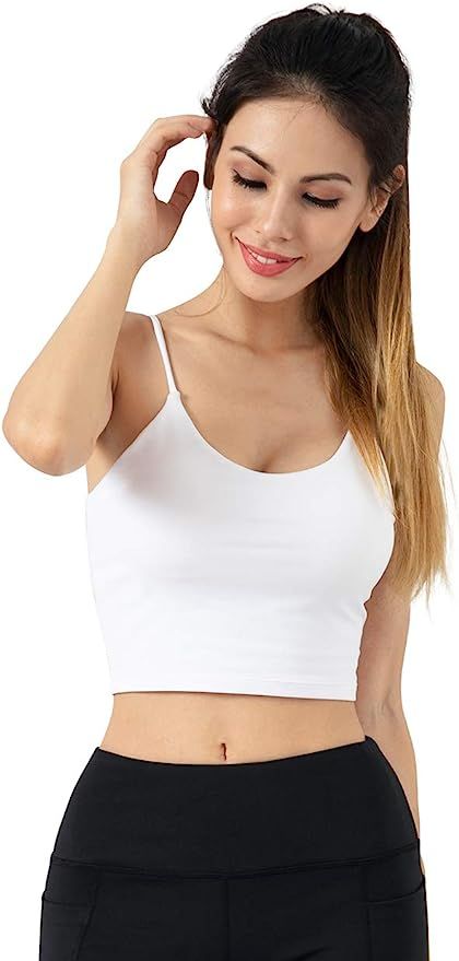 ALONG FIT Crop Camisole Bra for Women Strappy Cropped Tank Yoga Sports Bra Workout Crop Top Padde... | Amazon (US)