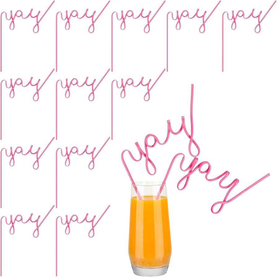 12 Pcs Yay Crazy Straws Bachelorette Party Pink Plastic Straws for Adults Drinking Loop Reusable ... | Amazon (US)