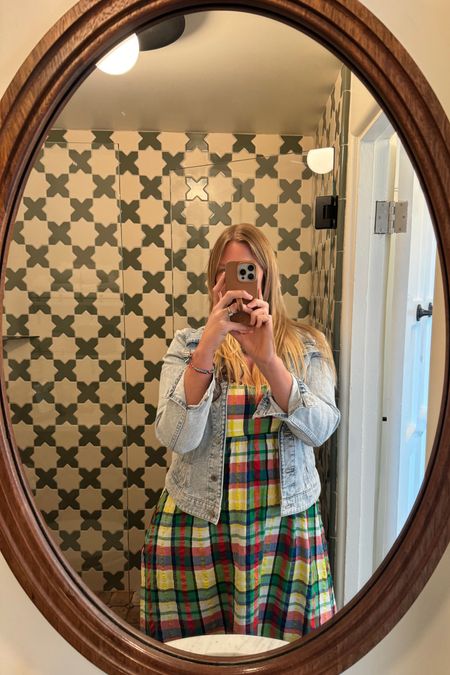This plaid dress was such a fun pop of color! I wore a size 12 and it was a little tight in the chest. I would size up. I paired with a light wash jean jacket.

sun dress | summer dress | plaid dress | sustainable fashion | travel dress 

#LTKMidsize #LTKOver40 #LTKTravel