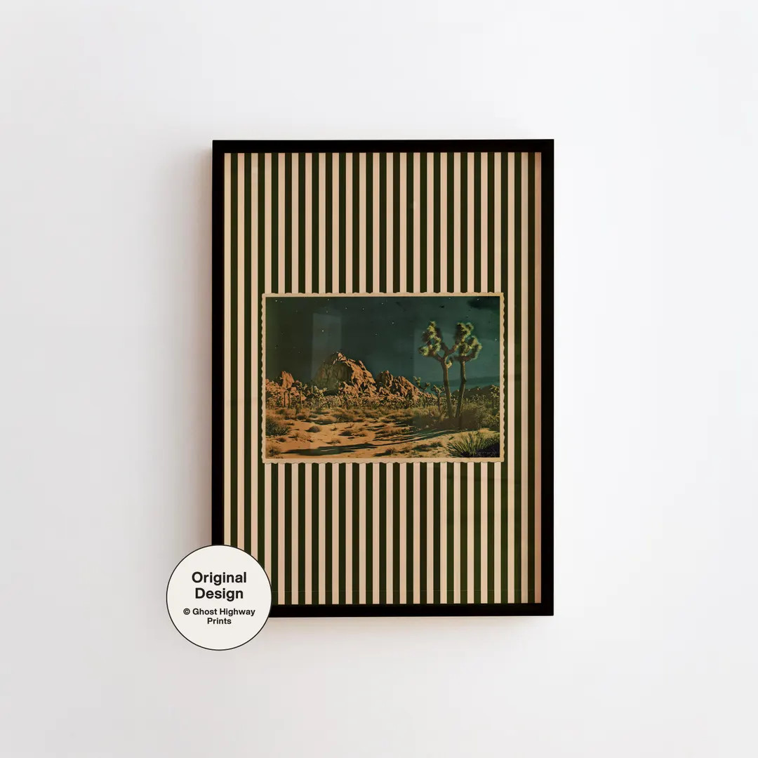 Original Desert Night Postcard Print with Bold Striped Border, Vintage Western Wall Art, Eclectic... | Etsy (US)