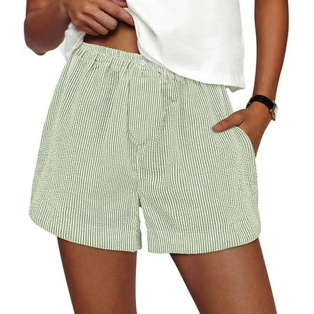 PRETTYGARDEN Women's Striped Boxer Shorts Summer Trendy Casual Elastic Waist Lounge Sleep Pajama Bottoms Beach Shorts | Walmart (US)