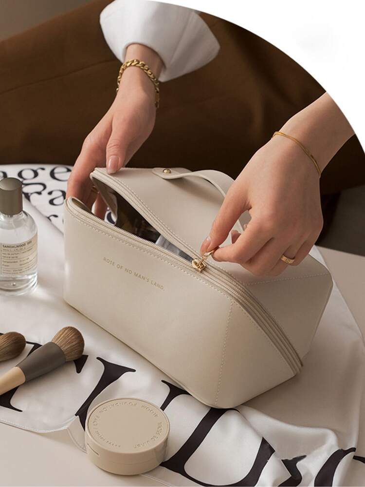 1 pieza neceser de viaje portátil con gráfico de letras, neceser moderno de albaricoque para la... | SHEIN