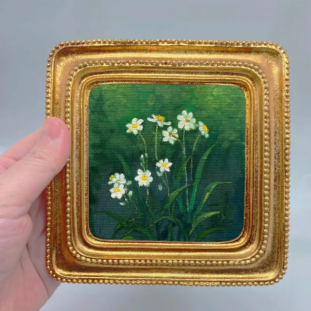 Miniature Oil Paintings | Hand-painted Green Floral Art for Framed Wall Display - Etsy | Etsy (US)