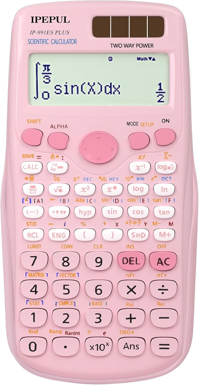 Scientific Calculators, IPepul Pink Math Calculator with 417 Function | Solar Battery Power and 4... | Amazon (US)