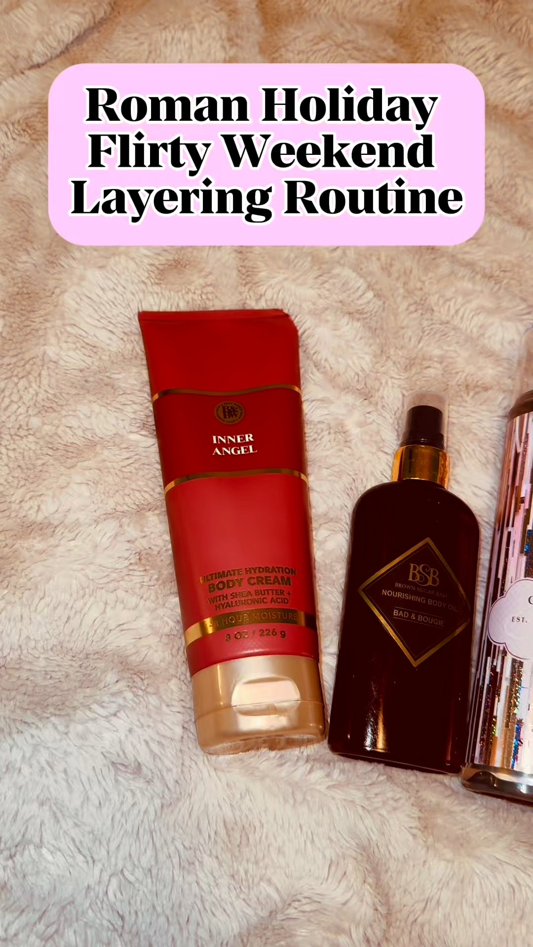 🗣️ Lotion and Body Mist are on sale today $5.95 🗣️

Day 6 of Roma Glow Week 🥂 Today’s scent is Roman Holiday — my “outside but classy” scent. I layered Bath & Body Works Inner Angel, Brown Sugar Babe Bad & Bougie, Bath & Body Works Champagne Toast, and finished with Valentino Born in Roma.

It’s bright, bubbly, and sweet with just enough warmth to feel expensive — perfect for brunch, errands, or a soft weekend glow.

✨ Shop this scent combo and all my Roma Glow Week picks linked on my LTK!

#LTKSaleAlert #LTKStyleTip #LTKBeauty
