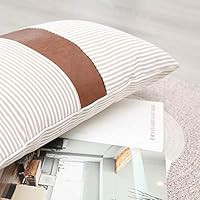 Kiuree Faux Leather Lumbar Pillow Covers 12x20 Set of 2 Small Ticking Striped Farmhouse Decorati... | Amazon (US)