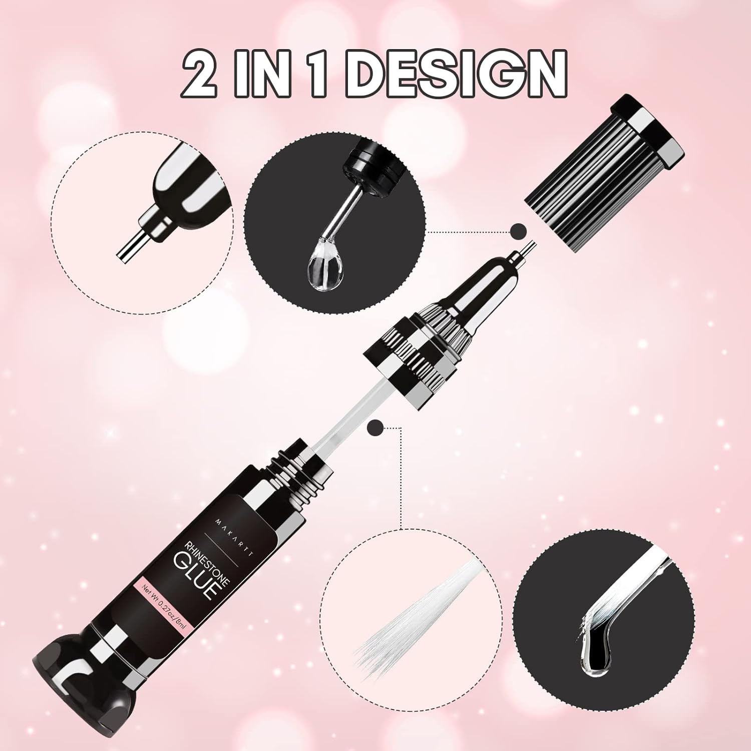 Makartt Updated 2pcs Nail Rhinestone Glue Gel with Brush& Pen tip, Clear Nail Glue Precision Pen ... | Amazon (US)