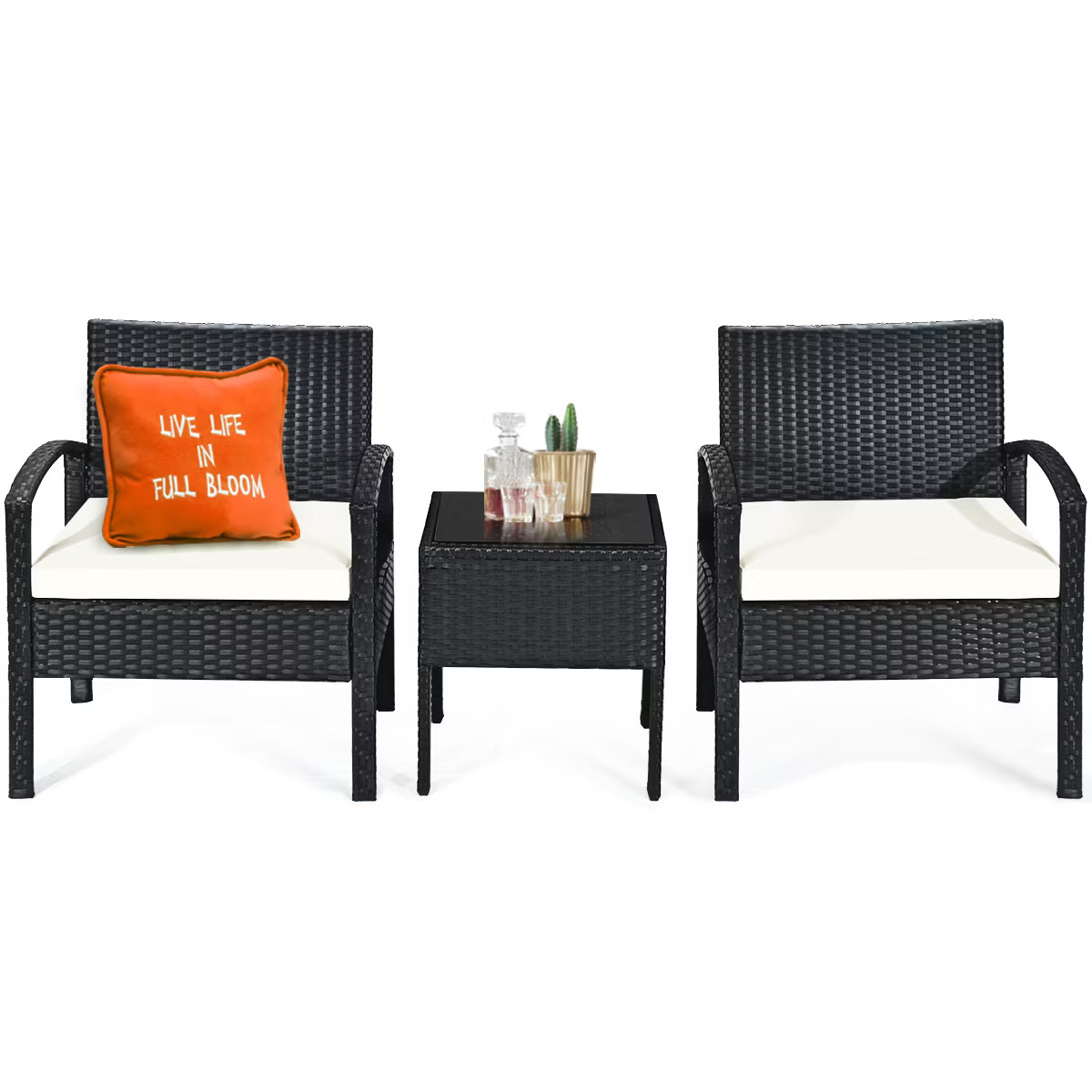 Costway 3PCS Patio Rattan Furniture Set Table & Chairs Set with Thick Cushions Garden | Target