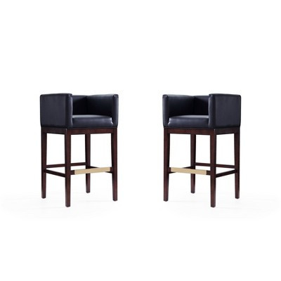 Set of 2 Kingsley Upholstered Beech Wood Barstools Black - Manhattan Comfort: Faux Leather, Low Back, Armrests, Fixed Height 30" | Target