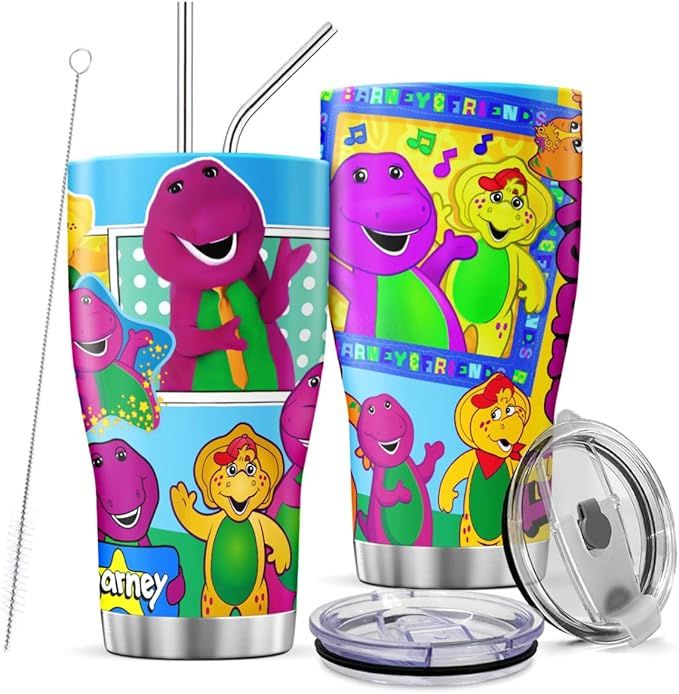 KINGGGGG Tumbler 30 Oz Barney with Lid and Straw Collage Stainless Insulated Coffee Steel | Amazon (US)