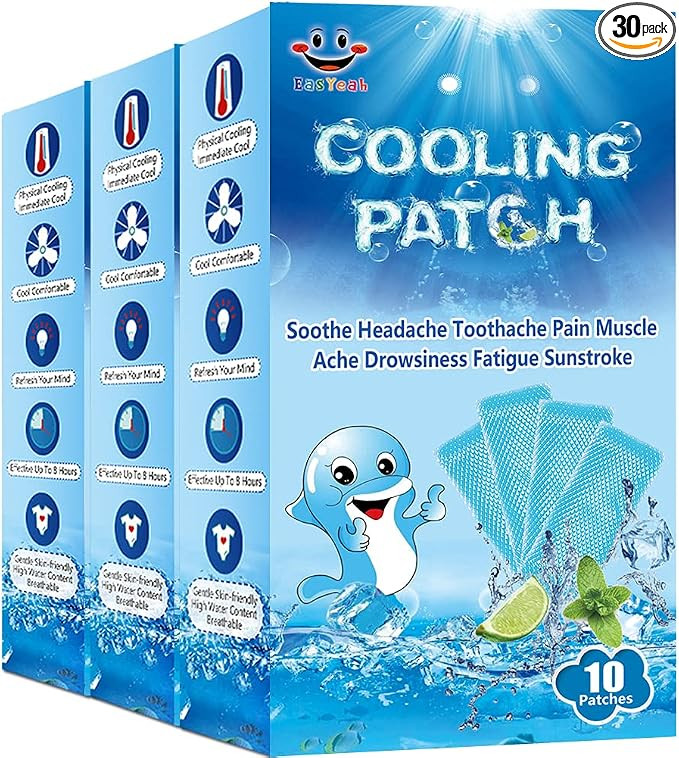 30 Sheets Cooling Patches for Fever Discomfort & Pain Relief, Cooling Relief Fever Reducer, Sooth... | Amazon (US)