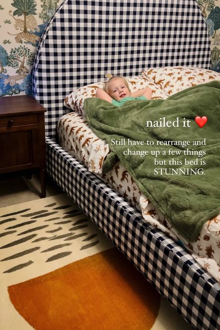 He loves his new big boy bed…and J want to steal it! 
Claire Lately 

Kids boy bedroom home decor Serena and lily full size gingham plaid Amber Lewis nightstand west elm rug target dinosaur sheets blanket  

#LTKkids #LTKhome #LTKfamily