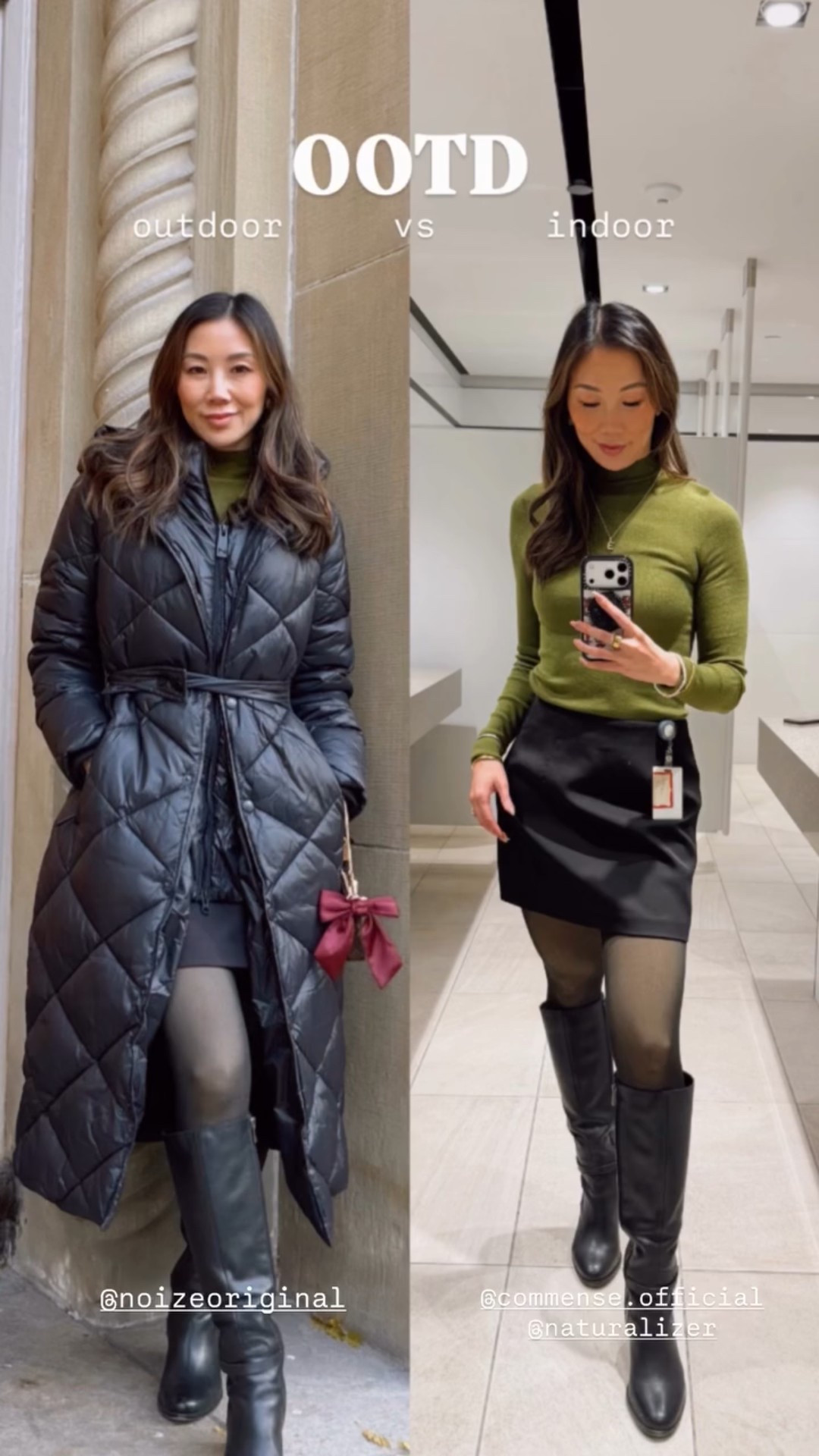 Indoor vs. outdoor winter dressing ❄️

Outside: full cozy mode with a puffer jacket that actually keeps me warm.
Inside: a knit top, mini black skirt, fleece-lined tights (the secret to surviving winter), and shorts layered underneath for extra warmth — finished with knee-high boots from Naturalizer.

Cute indoors, practical outdoors. It’s all about layering smart so you stay warm *and* look put-together.

@noizeoriginal  @commense.official @naturalizer

#LTKootd #LTKWorkwear #LTKSeasonal