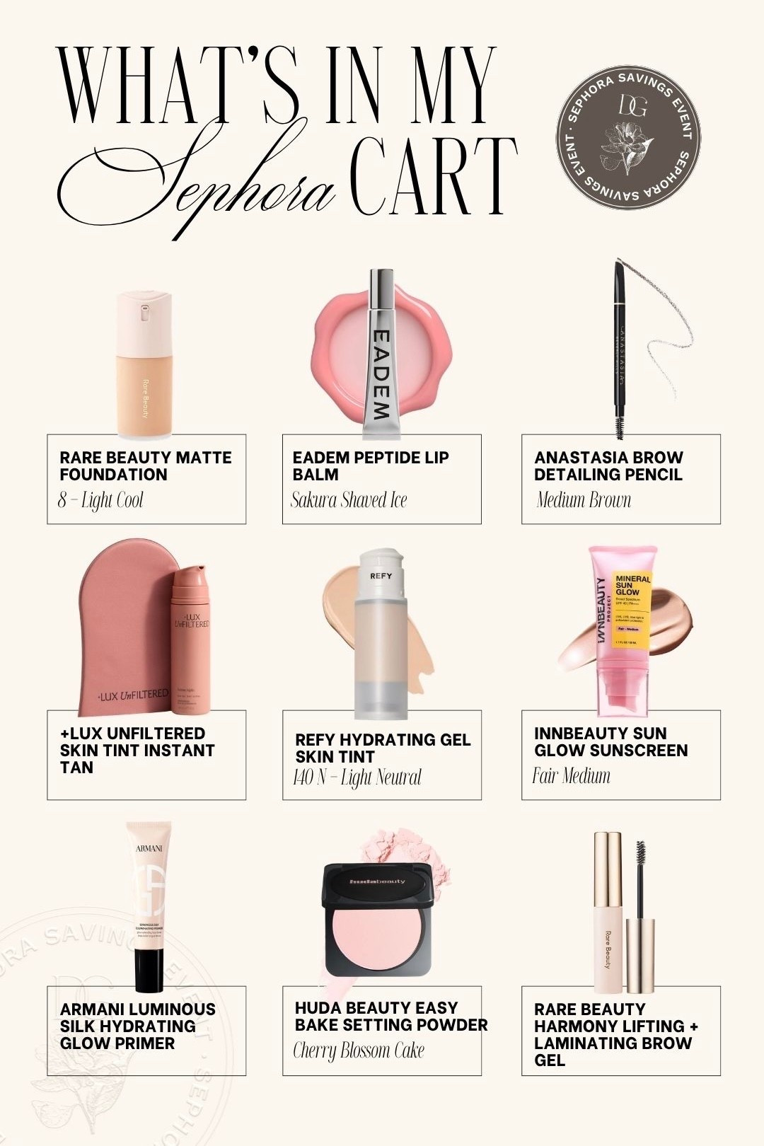 SEPHORA SALE is on! Here's everything in my cart so far // Sephora sale, sephora savings event, Sephora spring savings event, sephora spring sale, rare beauty, peptide lip balm, Anastasia Beverly Hills brow pencil, ABH, glow sunscreen, Armani luminous silk, Huda beauty, lux unfiltered
￼

#LTKBeauty #LTKSeasonal #LTKSaleAlert