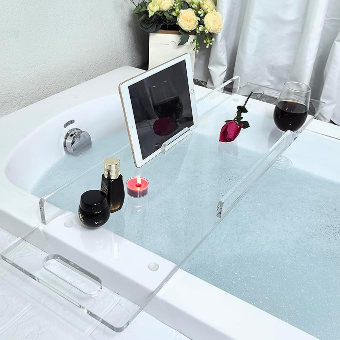 Zinginglife 34" Waterproof Bath Caddy and Table Tray for Tub - Easy to Clean, Transparent Bath Sh... | Amazon (US)