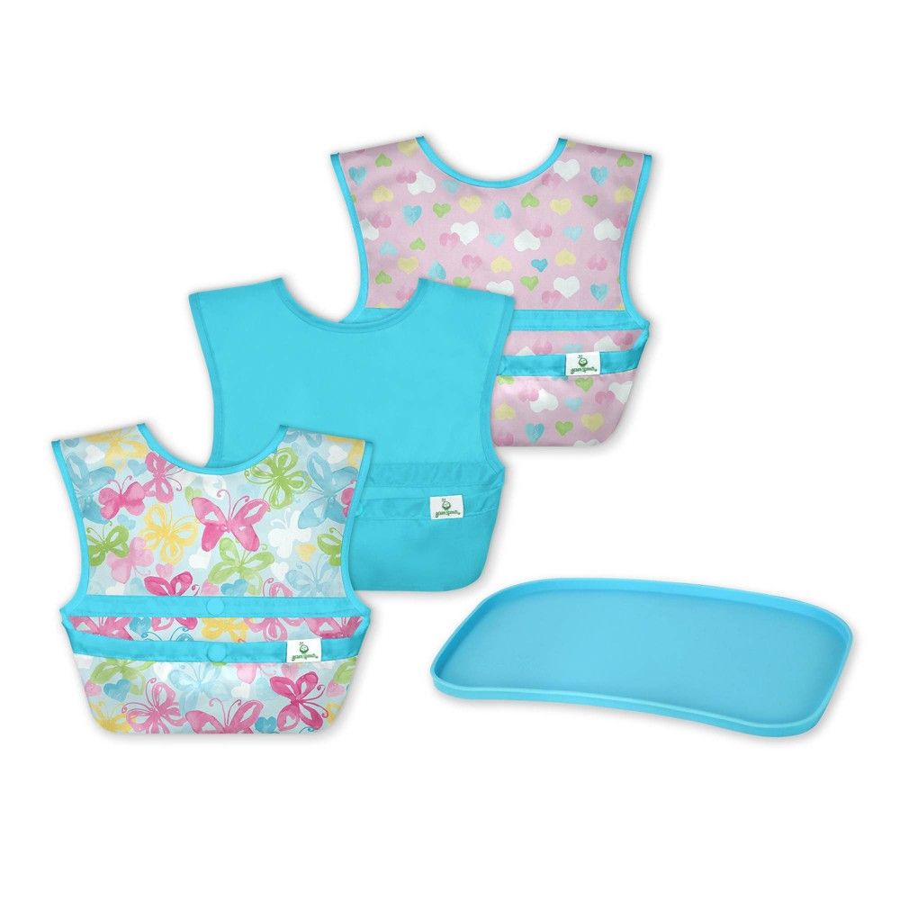green sprouts Baby Mealtime Set Easywear Bib Mini Platemat Aqua/Pink - 4pc | Target