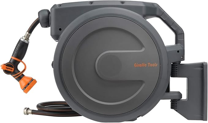 Giraffe Tools Retractable Garden Hose Reel 100ft x 1/2" with 9 Pattern Hose Nozzle, Wall Mounted ... | Amazon (US)