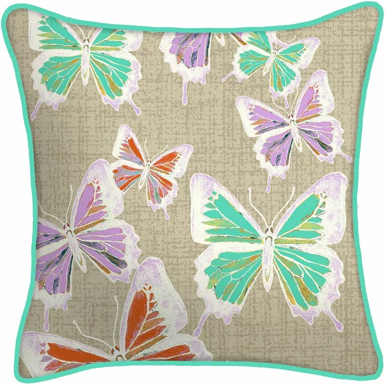 Mainstays Reversible Outdoor Throw Pillow, 16", Multicolor Butterfly | Walmart (US)
